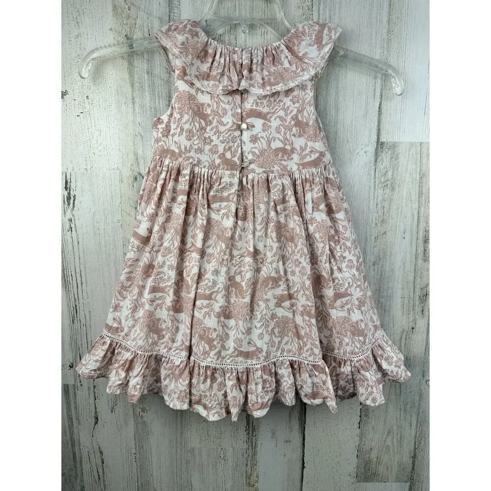 Haute Hippie Girl's 4T Dress Sleeveless Pink Toile Easter Bunny Layered Twirl‎